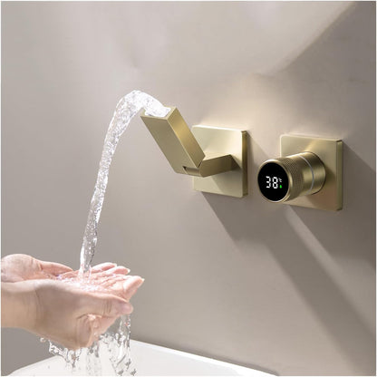 Robinet De Salle De Bain Avec Affichage Numérique LED, Robinet Lavabo Mural Pliable À 180° Mitigeur De Lavabo Robinets Cascade De Baignoire Avec L’Eau Froide & Chaude