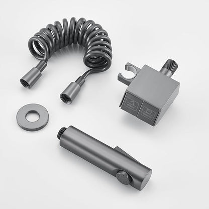 Kit Douchette WC Noir Pulvérisateur de Toilette pour Bidet, Laiton Douchette Toilette WC Un Entré Deux Sortis Douchette WC Kit Complet avec Printemps Tuyau