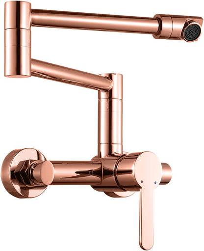 Robinet de Cuisine, Or Rose Robinet Mitigeur Mural Monocommande avec Bras Oscillant et Chaude et Froide Réglable Robinet Évier Rotatif à 360° pour Salle de Bain et Cuisine Laiton