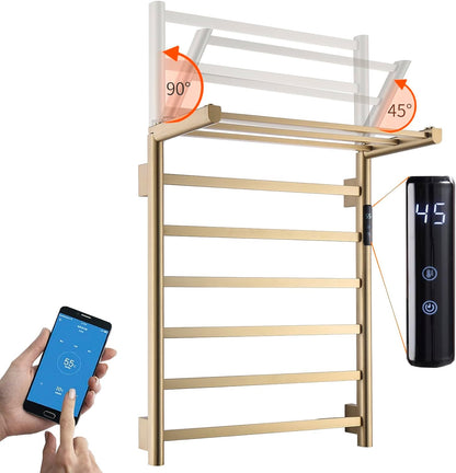 OihPaw Sèche-serviette électrique WiFi Intelligent 76 W Porte-Serviettes Chauffant Électrique Commande Vocale 62x50 cm Radiateur de Salle de Bain avec Support de Rangement Pliable