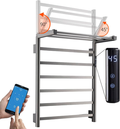 OihPaw Sèche-serviette électrique WiFi Intelligent 76 W Porte-Serviettes Chauffant Électrique Commande Vocale 62x50 cm Radiateur de Salle de Bain avec Support de Rangement Pliable