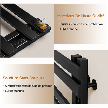 Sèche serviettes électrique,450x720mm WIFI Porte serviettes électrique,235W Porte serviettes thermostatique intelligent,Avec interrupteur tactile et minuterie,Compatible Google Home et app contrôle