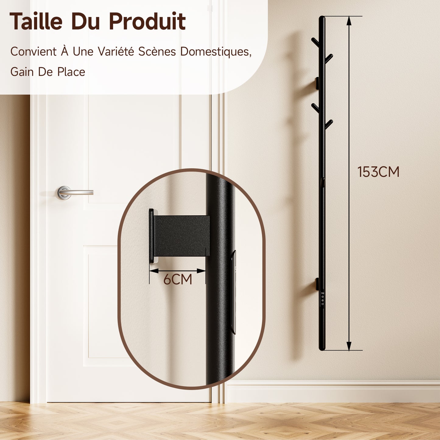 Sèche-Serviette Électrique,Adiateur sèche-serviettes intelligent Noir à température constante,Seche serviette salle bain,Porte-serviettes électrique mural,Avec 5 crochets,Convient pour salle bain,salon,chambre