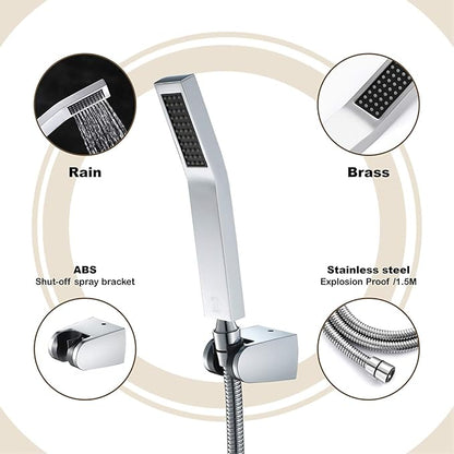 Pommeau de Douche avec Tuyau Douchette à Main Economie D'eau Laiton Pomme de Douche à Main Anti Calcaire Tête de Douche avec Sortie d'eau en Silicone