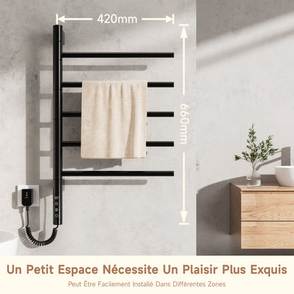 Sèche-Serviettes Électrique 660×420mm ,Avec 5 Rotations À 180° Serviettes Électrique,Avec Écran Tactile LED,réglage De La Synchronisation Et De La Température Chauffe Serviette Salle De Bain