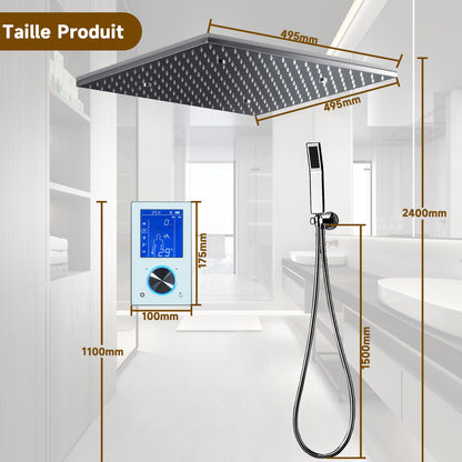 Colonne De Douche,Multifonctionnel Colonne Douche Encastrable,Colonne De Douche Thermostatique Chromé,Avec Écran Tactile,Douche De Tête 20 Pouces Et Douchette À Main,Colonne De Douche Sans Mitigeur