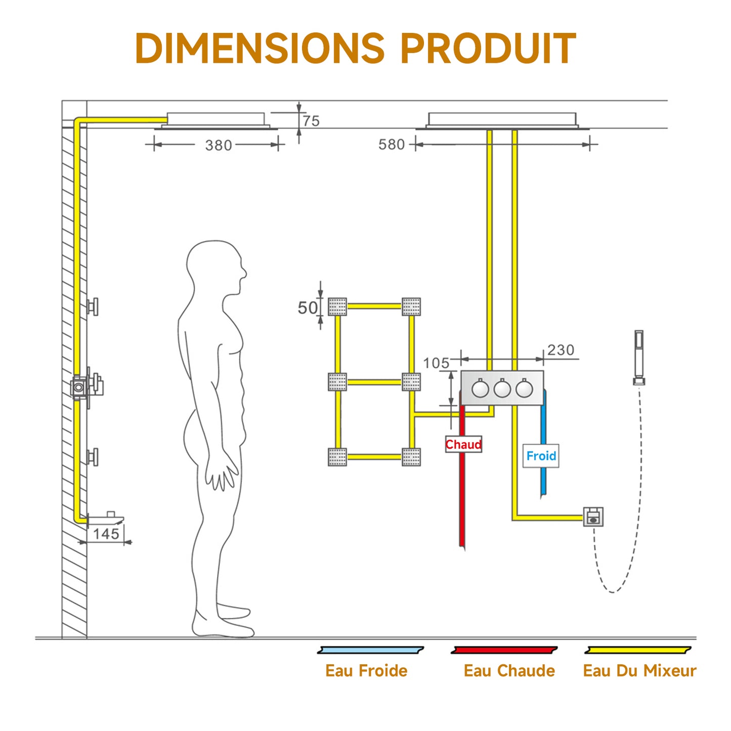 Colonne De Douche Multifonctionnelle,Chromé Colonne Douche Encastrable,pomme De Douche Avec Musique Et Lumières LED,Avec Douchette À Main,Buse De Massage,Colonne De Douche Avec Mitigeur