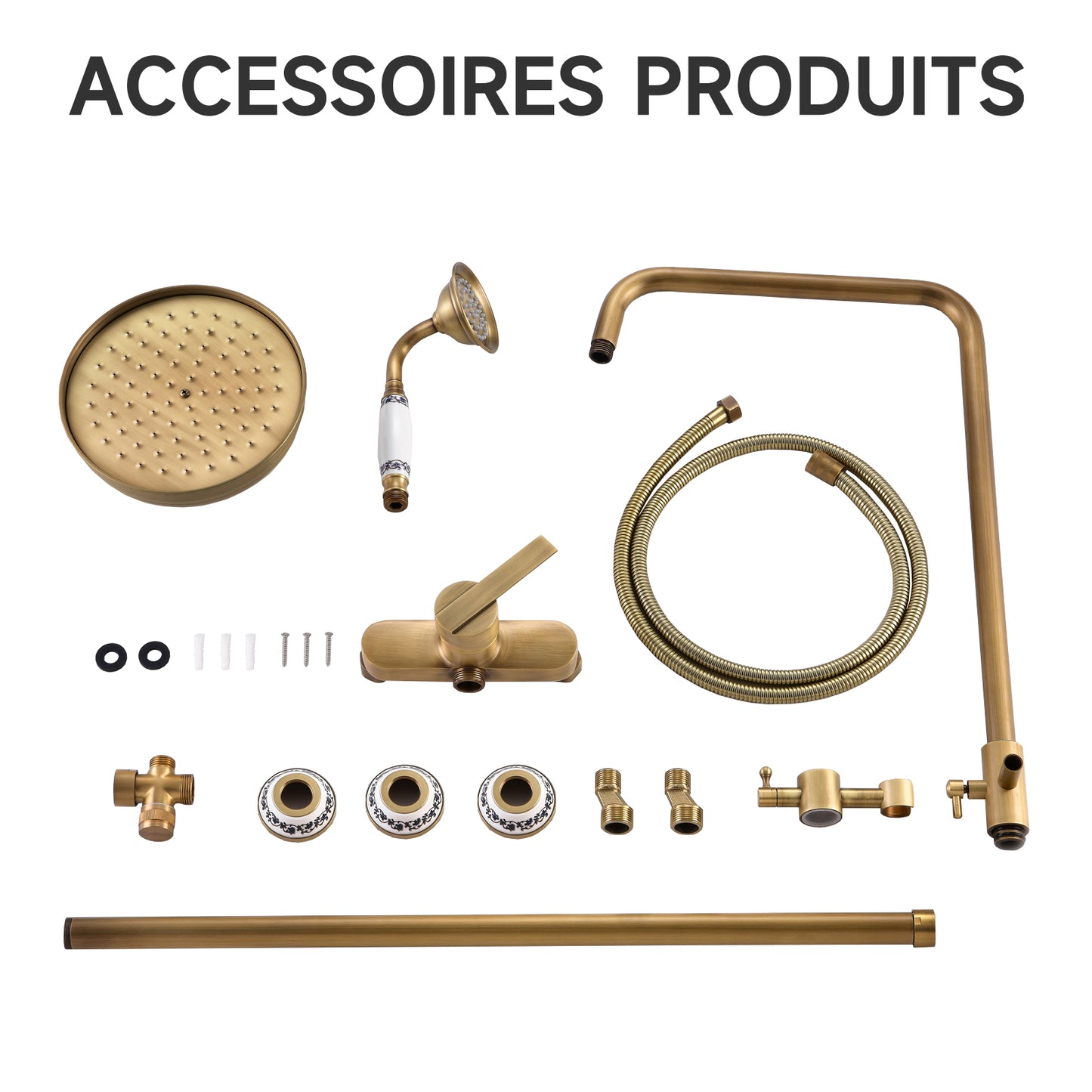 Colonne De Douche,Rétro Système De Douche,Colonne Douche Multifonctionnelle,Set De Douche Avec Rotatif Tête De Douche,Douchette À Mains,Réglable Douche Barre,Ensemble De Colonne De Douche Or Brossé
