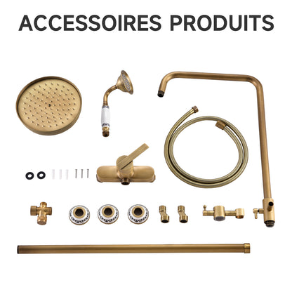 Colonne De Douche,Rétro Système De Douche,Colonne Douche Multifonctionnelle,Set De Douche Avec Rotatif Tête De Douche,Douchette À Mains,Réglable Douche Barre,Ensemble De Colonne De Douche Or Brossé