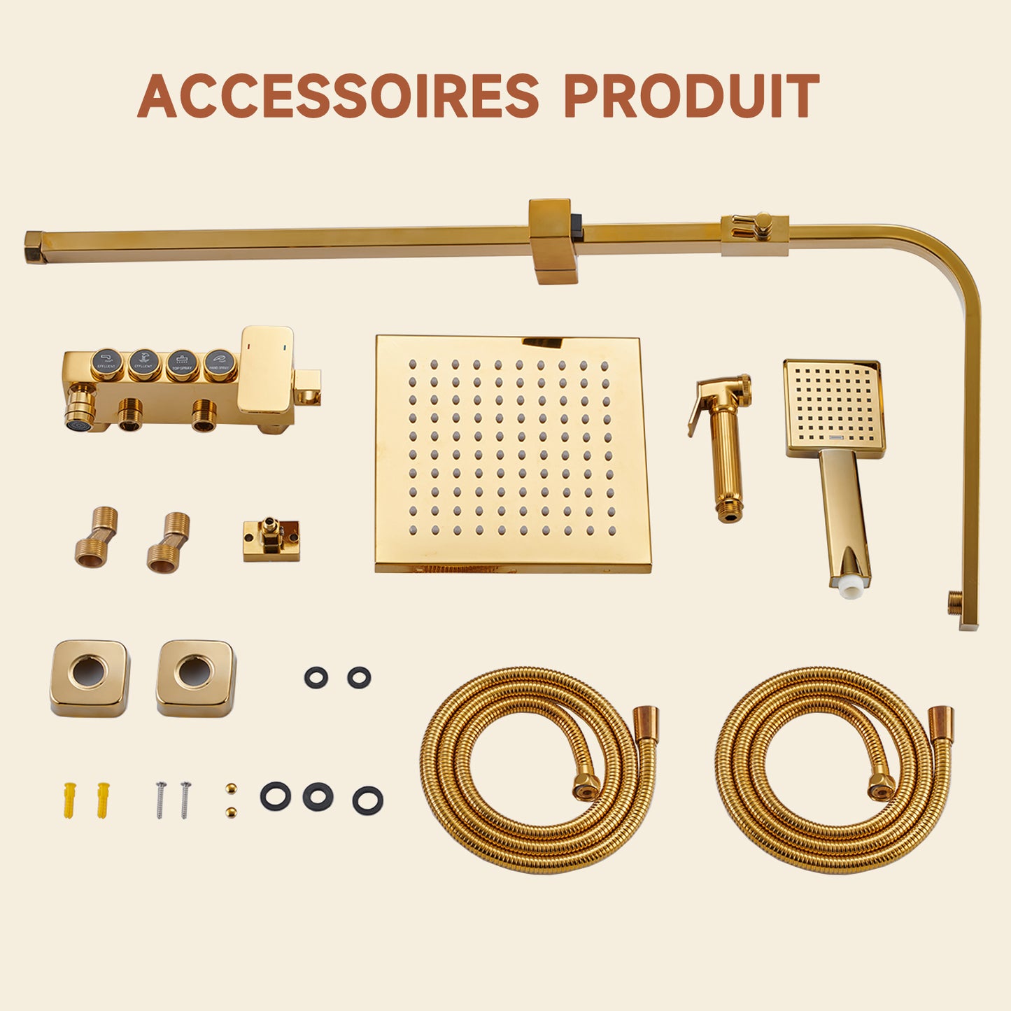 Colonne De Douche,Rétro Colone De Douche,Or Brossé Colonne De Douche Thermostatique,Multifonctionnel Colonne Douche Avec Tête De Douche,Douchette À Mains,Robinet De Baignoire,Bidet Pulvérisateur