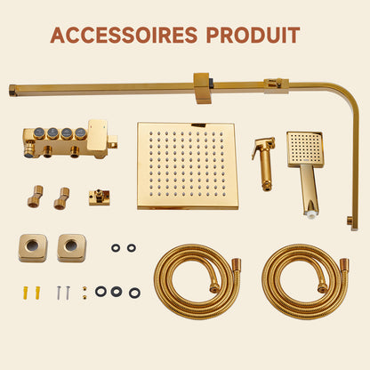 Colonne De Douche,Rétro Colone De Douche,Or Brossé Colonne De Douche Thermostatique,Multifonctionnel Colonne Douche Avec Tête De Douche,Douchette À Mains,Robinet De Baignoire,Bidet Pulvérisateur