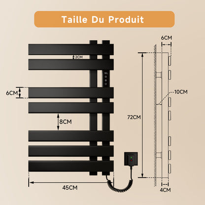 Sèche serviettes électrique,450x720mm WIFI Porte serviettes électrique,235W Porte serviettes thermostatique intelligent,Avec interrupteur tactile et minuterie,Compatible Google Home et app contrôle