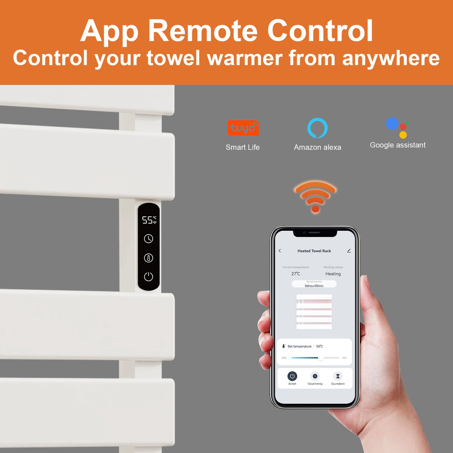 OihPaw Sèche-Serviettes électrique avec étagère,500mm x 880mm sèche-Serviettes avec pieds,313W,écran LED,WiFi Compatible avec App Alexa Google Assistant