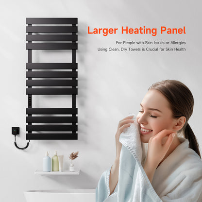 OihPaw Sèche Serviettes Électrique,1300x550mm Porte-Serviettes électrique Noir Gauche WiFi Compatible avec App Alexa Google Assistant,526W seche Serviette Electrique,1-9H Minuterie Thermostat