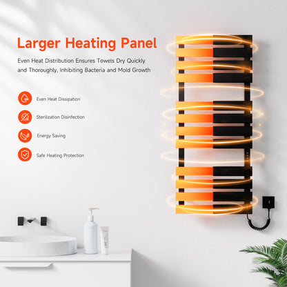 OihPaw Sèche Serviettes Électrique,1300x550mm Porte-Serviettes électrique Noir Droite WiFi Compatible avec App Alexa Google Assistant,526W seche Serviette Electrique,1-9H Minuterie Thermostat