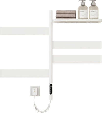 OihPaw Sèche-serviette électrique,Rotation à 180° Seche Serviette avec Support de Rangement, Porte-Serviettes électrique, Chauffe Serviette Salle de Bain, avec Minuterie/Température Réglable