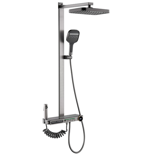 OihPaw Système de douche avec thermostat, robinet de douche - Affichage numérique LED - Kit de douche avec lumière ciel étoilé - 5 voies - Avec bec cascade - Pommeau de douche 3 modes