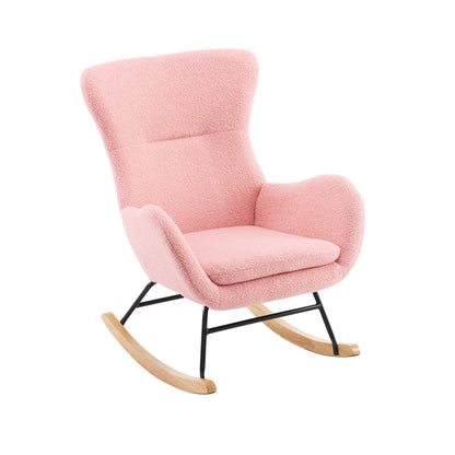 Fauteuil à Bascule, Allaitement Rocking Chair Épaissir Rembourré, Scandinave Velours Peluche Chaise Loisir avec Pieds en Bois Massif, Capacité 150 kg, pour Salon, Chambre, Balcon, 96x68x90cm