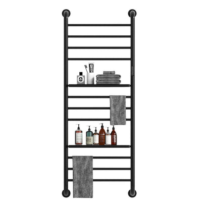 Sèche-Serviette Électrique Mural, 200W 1300 * 500mm Porte-Serviettes Chauffant avec 2 étagère, Chauffe-Serviettes Électrique avec Thermostat Minuterie, Radiateur de Salle de Bain, Noir
