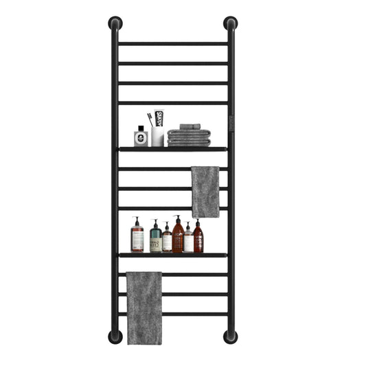 Sèche-Serviette Électrique Mural, 200W 1300 * 500mm Porte-Serviettes Chauffant avec 2 étagère, Chauffe-Serviettes Électrique avec Thermostat Minuterie, Radiateur de Salle de Bain, Noir