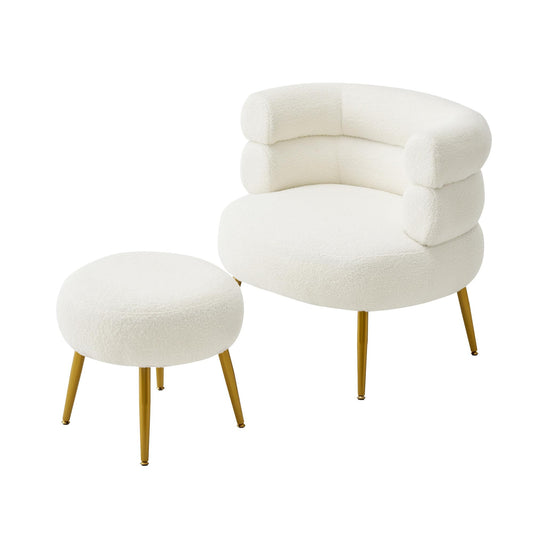 SHUGUANG Blanc Fauteuil Teddy, Lazy Chaise avec Repose Pied, Fauteuil Salon Avoir 69 cm Assise, 17 cm Coussin D'Épaisseur, Charge 100 kg, Fauteuil Chambre en Vigueur Chambre à Coucher, Salon, Dortoir