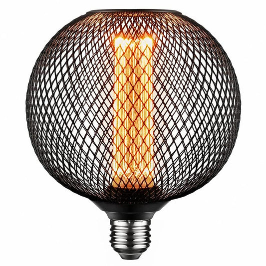 Ampoule LED,E27 Edison Vintage Ampoule,Cage en Métal Noir LED Ampoule,G125 E27 4W 140lm 1800K Jaune Chaud Ampoule à LED Décorative,Ampoules de Décoration à Incandescence Rétro,1Pcs
