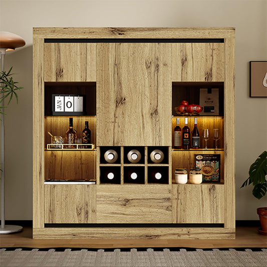 Peiaw Buffet,Buffet bahut Salon,Buffet Multifonctionnel,Meuble de Rangement,Buffet avec 5 Portes et casier à vin, étagère en Verre réglable, Buffet avec éclairage LED,110 x 38 x 115 cm