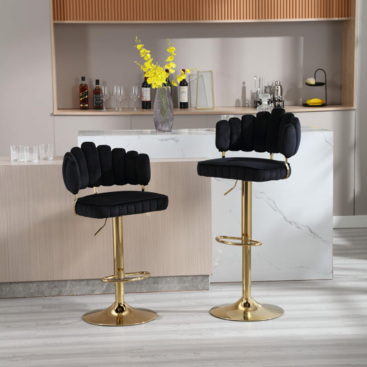Tabouret Bar Lot de 2 Pivotants Velours Chaise de Bar à Hauteur Comptoir avec Dossier, Repose-pieds, Chaise Haute Bar Comptoir Réglables, Chaises D'îlot pour Salle à Manger, Noir/Gris/Ivoire/Émeraude