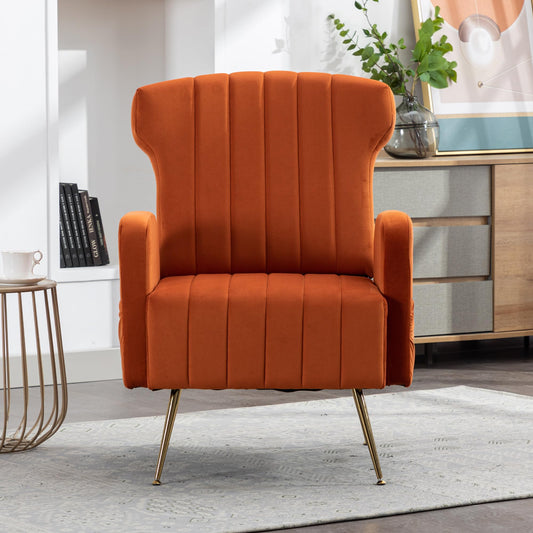 SHUGUANG Fauteuil Confortable Velours, Fauteuil Salon Confortable Chaise Coiffeuse avec Pieds Métalliques Dorés, Forme de Chaise Cigare Chaise de Lecture en Vigueur Chambre à Coucher, Salon