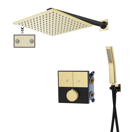 Colonne de Douche Thermostatique,Système de Douche Encastré Ensemble de Douche Or Brossé et Noir Colonne Douche Encastrable Set de Douche avec 25cm Pommeau de Douche,Douchette