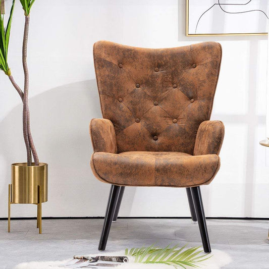 SHUGUANG Fauteuil Salon Confortable, Fauteuil Confortable Microsuède, Chaise Coiffeuse avec Cadre en Bois Massif, Style Rétro Médiéval Chaise de Lecture en Vigueur Chambre à Coucher, Salon