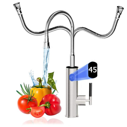 Robinet Électrique Сhauffe Eau Instantané, Affichage Digital Robinet Chauffant Instantané 3200W Robinet Cuisine Chauffage Électrique 360° Rotatif Flexible Robinet D'eau Chaude Électrique