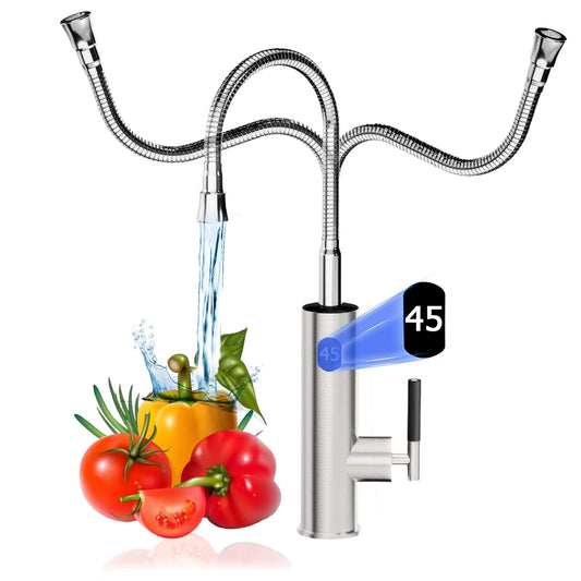 Robinet Électrique Сhauffe Eau Instantané, Affichage Digital Robinet Chauffant Instantané 3200W Robinet Cuisine Chauffage Électrique 360° Rotatif Flexible Robinet D'eau Chaude Électrique