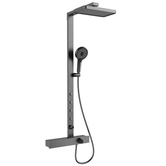 Système de Douche, Colonne de Douche avec Mitigeur Ensemble de Douche 4 voies Mural Kit de Douche avec Pomme de Douche y Douchette, Spray Dorsal, Bec de Baignoire (Gris Pistolet)