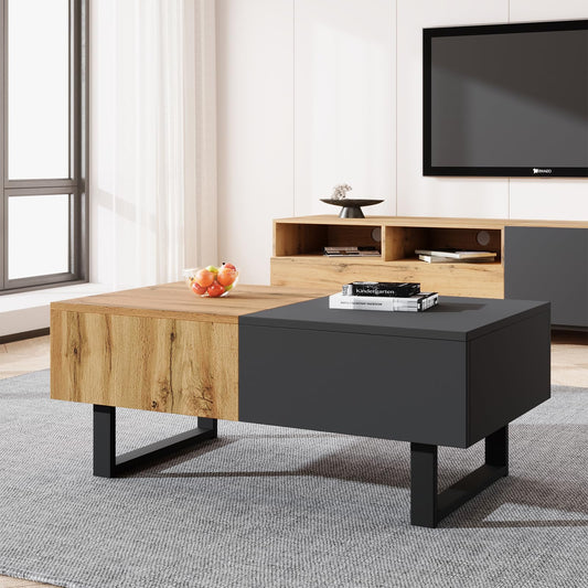 Table basse,Table basse salon,Table basse anthracite, table basse coulissante moderne multifonctionnelle avec rangement caché, support en bois et métal de haute qualité, table basse 155 x 55 x 22 cm