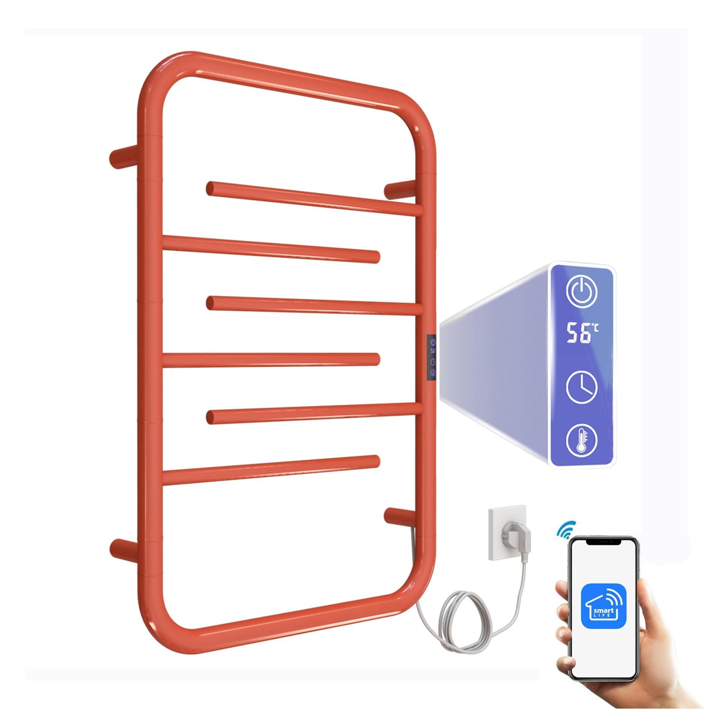 OihPaw Sèche serviette électrique,80W 750*500mm Chauffe-Serviettes Électrique Wifi,6 Barres - Pivotant à 3 Bras