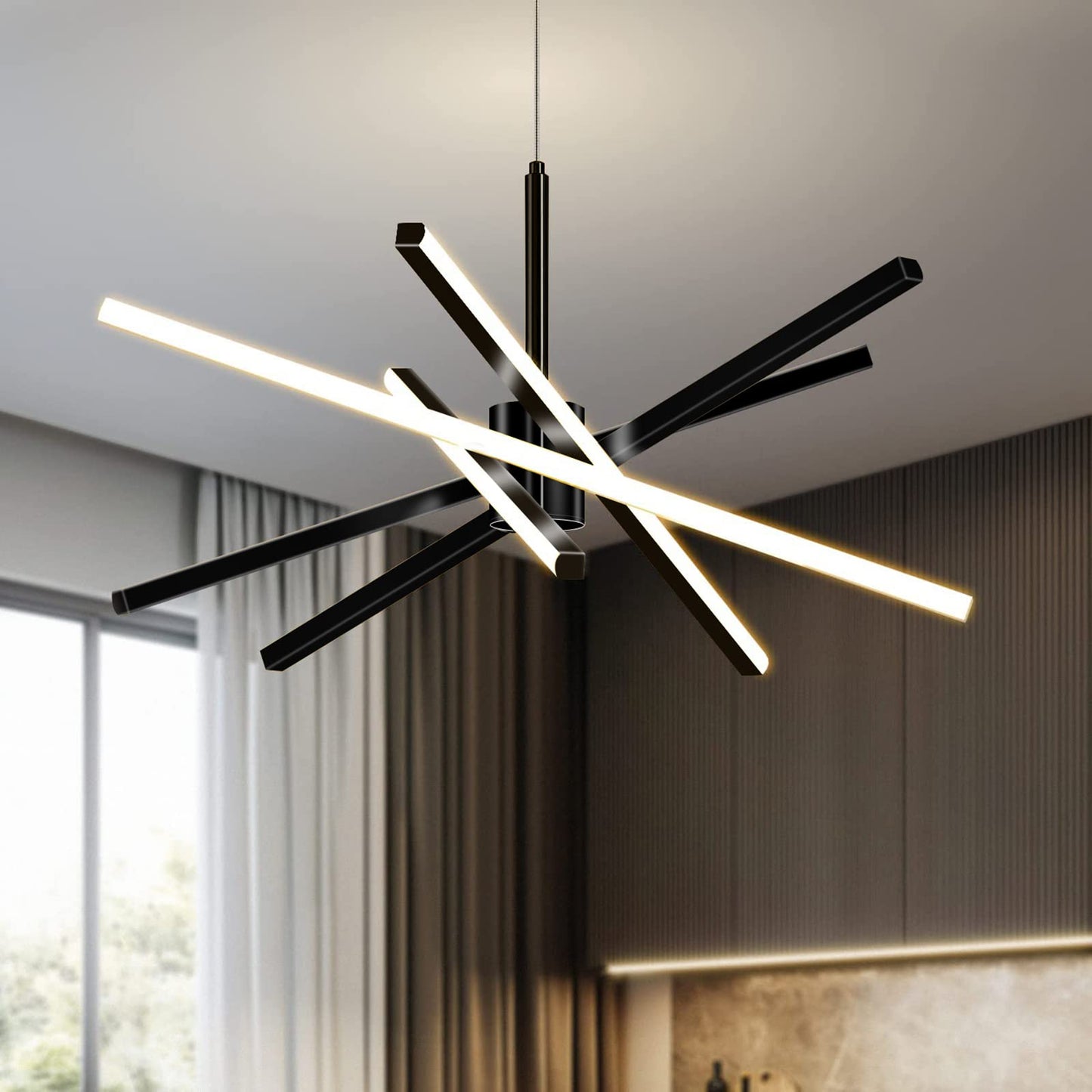 Suspension LED,82W LED Plafonnier Dimmable,Moderne LED Lustre Acrylique Design Lampe salon Lustres Chambre avec Télécommandée,Lustre Réglable en Hauteur,pour Cuisine Salle Manger Lampes
