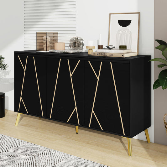Buffet de Style Moderne au Design Unique Bahut avec 3 Portes, Sans Poignées, Armoire Latérale de Salon, Meuble Buffet de Cuisine, Armoire de Rangement pour Salle à Manger, Entrée (Blanc/Noir)