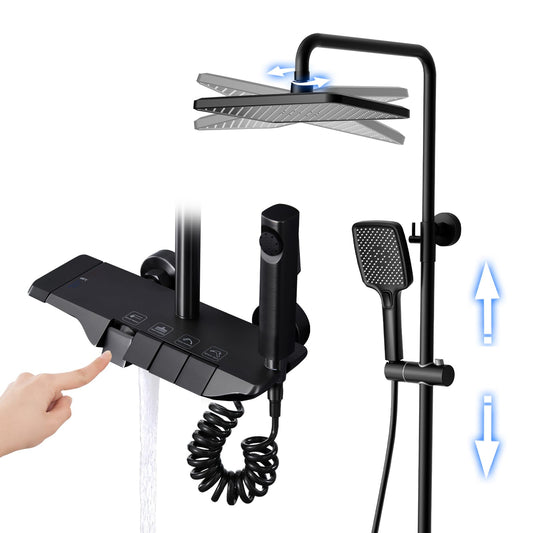 OihPaw Colonne de Douche Thermostatique Gris Mitigeur en Laiton Système de Douche avec Pommeau De Douche, Douchette, Bidet Douche, Robinet De Baignoire,Réglable Ensemble de Douche pour Salle de Bain