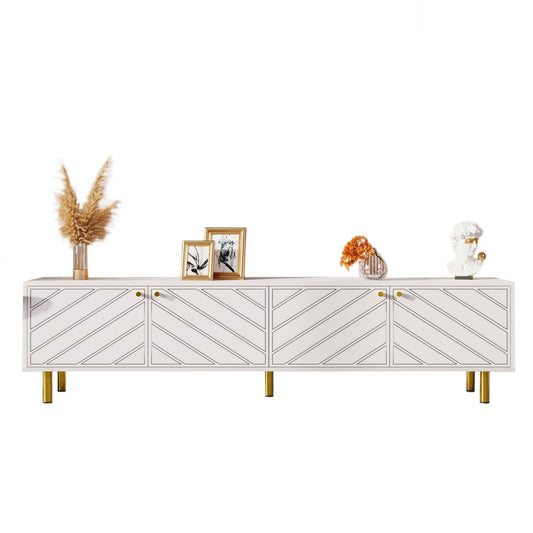 Peiaw Meuble TV,Meuble TV Blanc,Salon Chambre Meuble TV,Peut accueillir des téléviseurs jusqu'à 50 Pouces,Meuble TV à Quatre Portes,170x38x50cm,adapté aux Chambres et aux Salons.