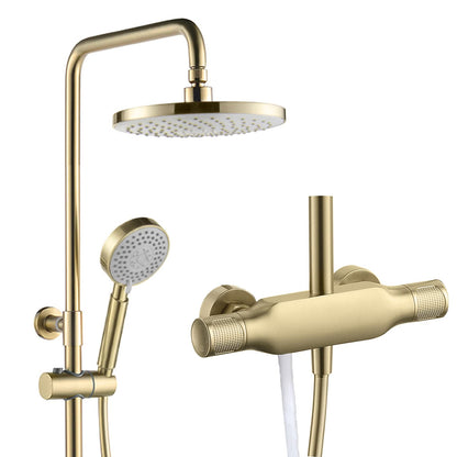 Colonne de Douche Or Brossé Mural Système de Douche avec Mitigeur Set de Douche Réglable en Hauteur Ensemble de Douche Chaude et Froide Kit de Douche, Inclure Tête de Douche 23cm, Douchette 3 Jets