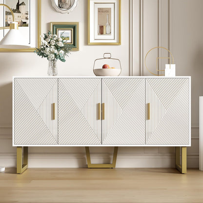 Buffet, meuble de rangement vertical Blanc, armoire multifonctionnelle, très grand espace de rangement, buffet avec portes brillantes et poignées dorées, design 4 portes, Buffet 150 x 40 x 82 cm