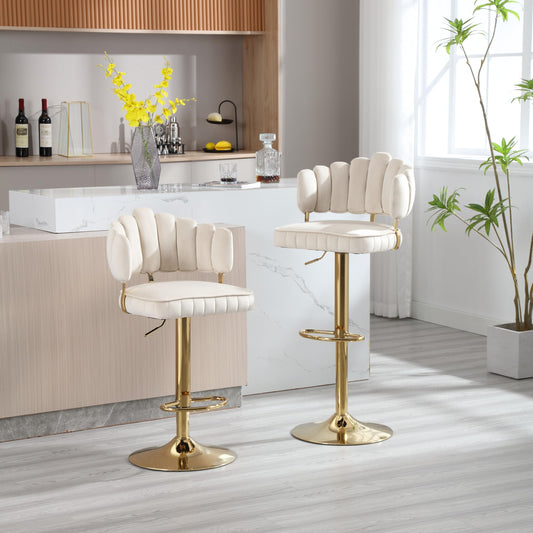 Tabouret Bar Lot de 2 Pivotants Velours Chaise de Bar à Hauteur Comptoir avec Dossier, Repose-pieds, Chaise Haute Bar Comptoir Réglables, Chaises D'îlot pour Salle à Manger, Noir/Gris/Ivoire/Émeraude