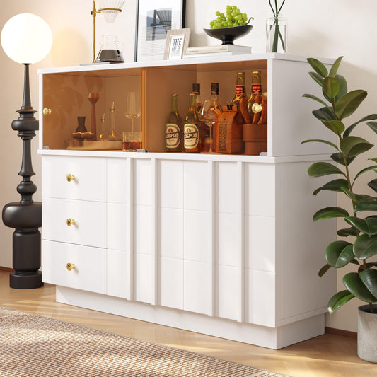 Buffet Moderne Élégant avec Portes en Verre Fumé, Meuble de Rangement avec 3 Tiroirs et 2 Portes, Meuble Buffet pour Salle à Manger Salon et D'entrée, Armoires Blanches/Noires, 120 × 33 × 95 cm