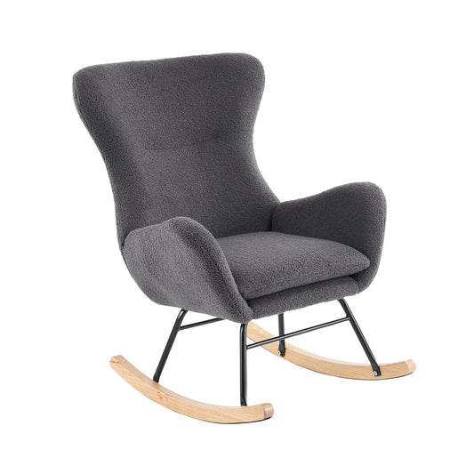 Fauteuil à Bascule, Allaitement Rocking Chair Épaissir Rembourré, Scandinave Velours Peluche Chaise Loisir avec Pieds en Bois Massif, Capacité 150 kg, pour Salon, Chambre, Balcon, 96x68x90cm