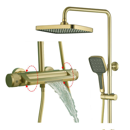 Colonne de Douche Thermostatique Dorée Ensemble Douche Mural Système de Douche 3 Fonctions Kit de Douche avec 33 * 22cm Douche de Tête, 3 Modes Pommeau de Douche, Mitigeur de Douche Cascade