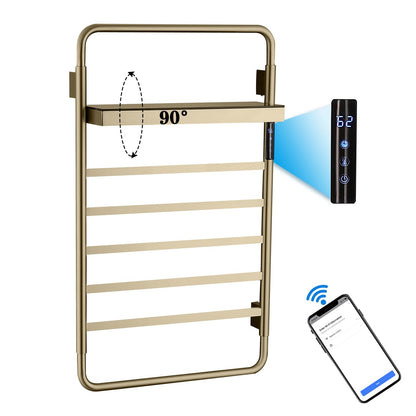 Sèche-Serviettes Électrique Intelligent WiFi Commande Vocale avec Étagère Pliable, avec Minuterie, 45-70 °C, 5 Barres 65 W Porte-Serviettes Chauffant, 85x50CM Radiateur De Salle De Bain