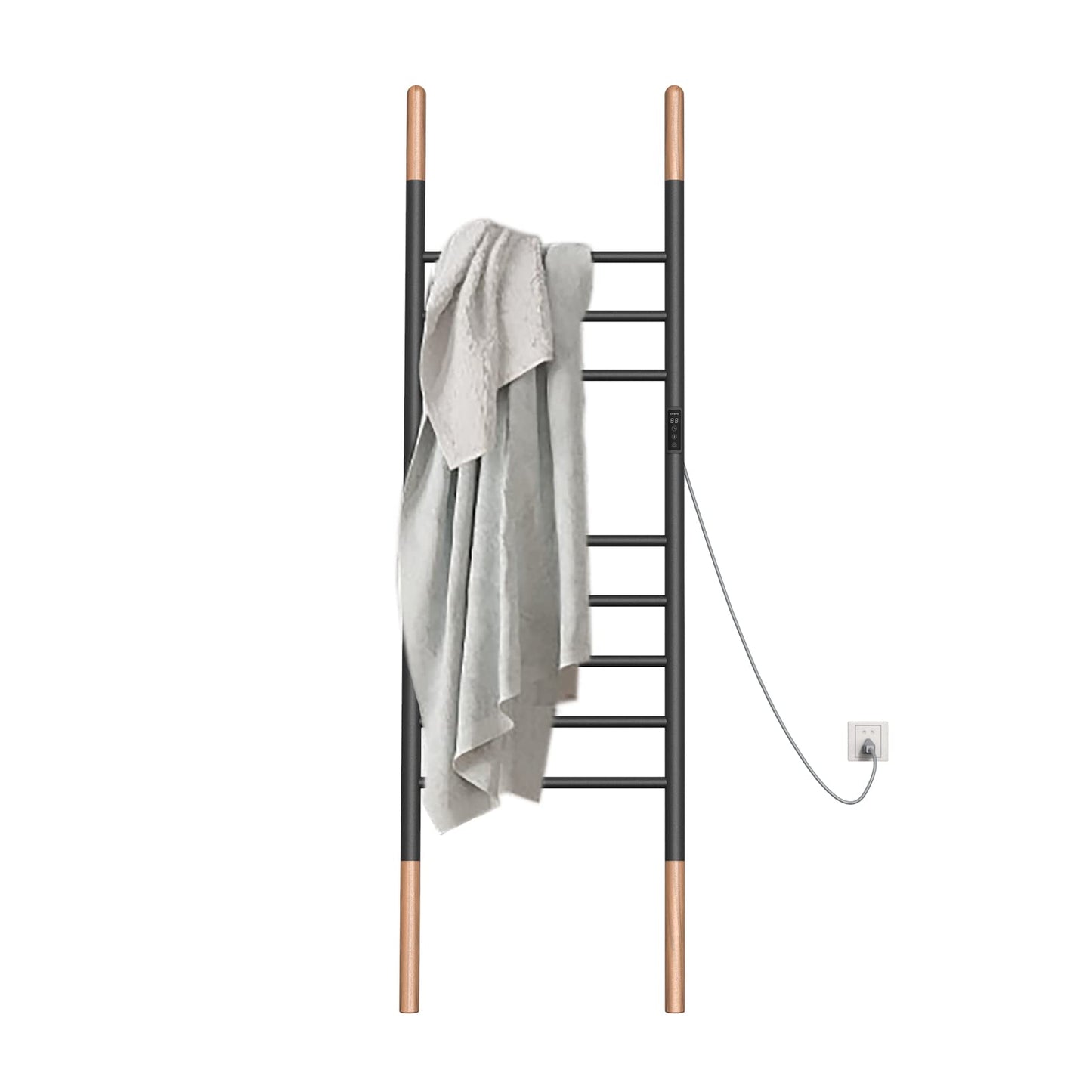 Sèche Serviettes Électrique Porte-Serviettes sur Pied, 150 * 45CM, 110W Porte Chauffe Serviettes Intelligent avec Minuterie Température Réglable, Échelle Porte Serviette Economie D'énergie
