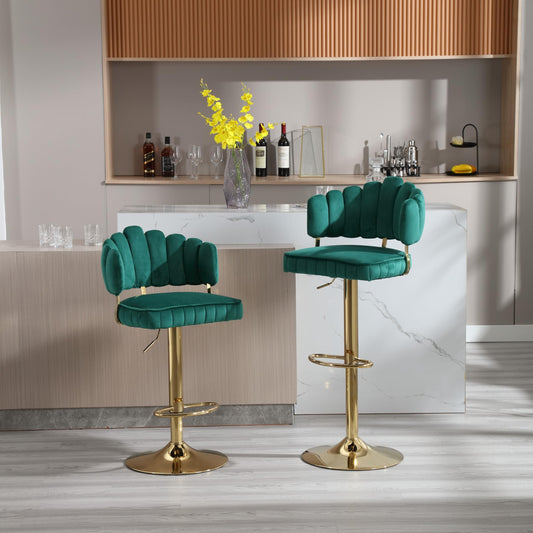 Tabouret Bar Lot de 2 Pivotants Velours Chaise de Bar à Hauteur Comptoir avec Dossier, Repose-pieds, Chaise Haute Bar Comptoir Réglables, Chaises D'îlot pour Salle à Manger, Noir/Gris/Ivoire/Émeraude