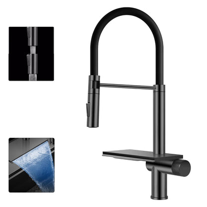 Robinet de Cuisine Cascade Rouge avec Pulvérisateur Escamotable 3 Fonctions de Pulvérisation, Mitigeur Cuisine Chaud Et Froid Avec Rotation À 360°, Acier Inoxydable SUS304